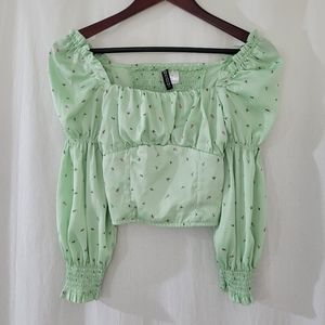 H&M Light Green Floral Blouse
